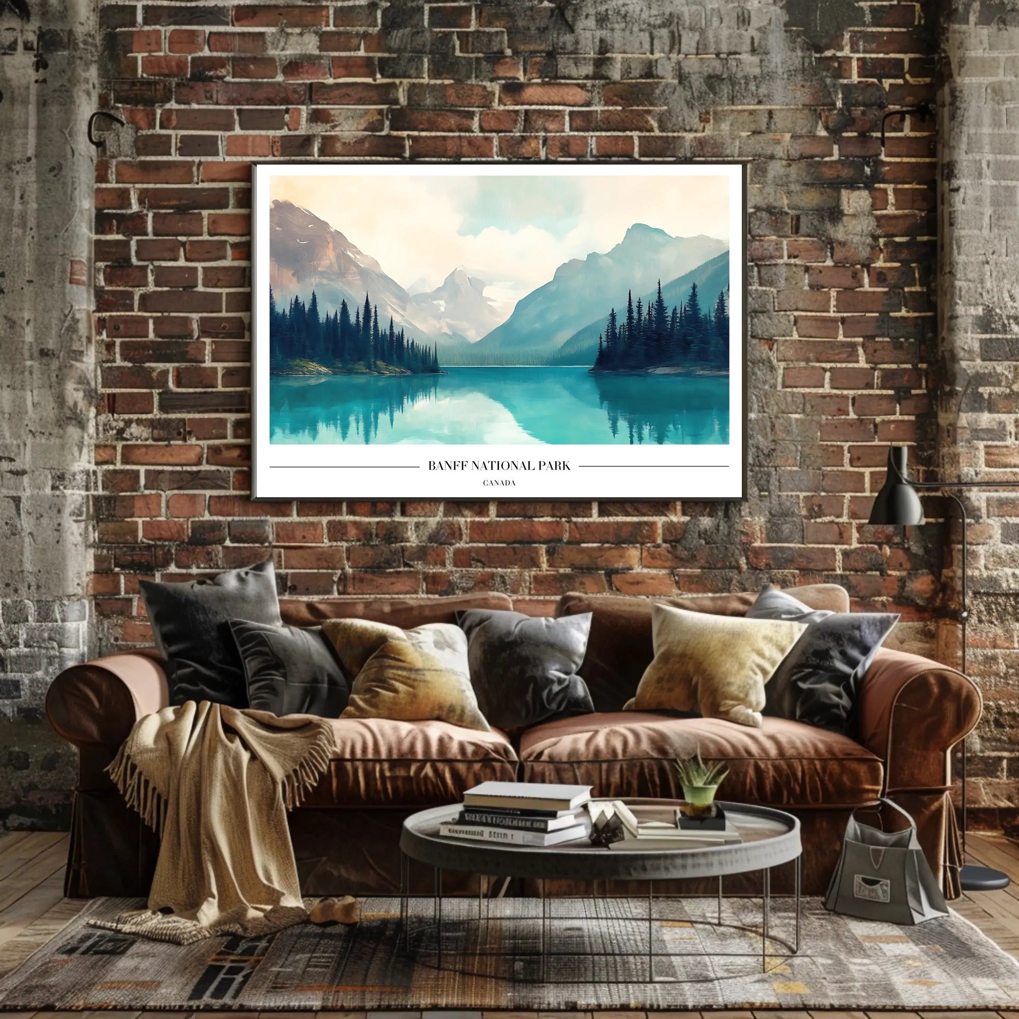 Serene Snow-Capped Banff Landscape National Park Poster PosterGoat