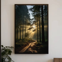 Serene Sunlit Pathway in Nature Art Poster PosterGoat