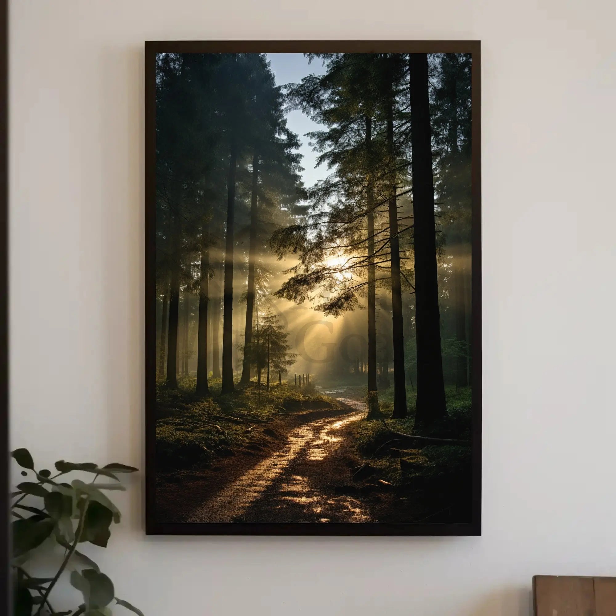 Serene Sunlit Pathway in Nature Art Poster PosterGoat