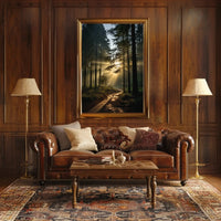 Serene Sunlit Pathway in Nature Art Poster PosterGoat