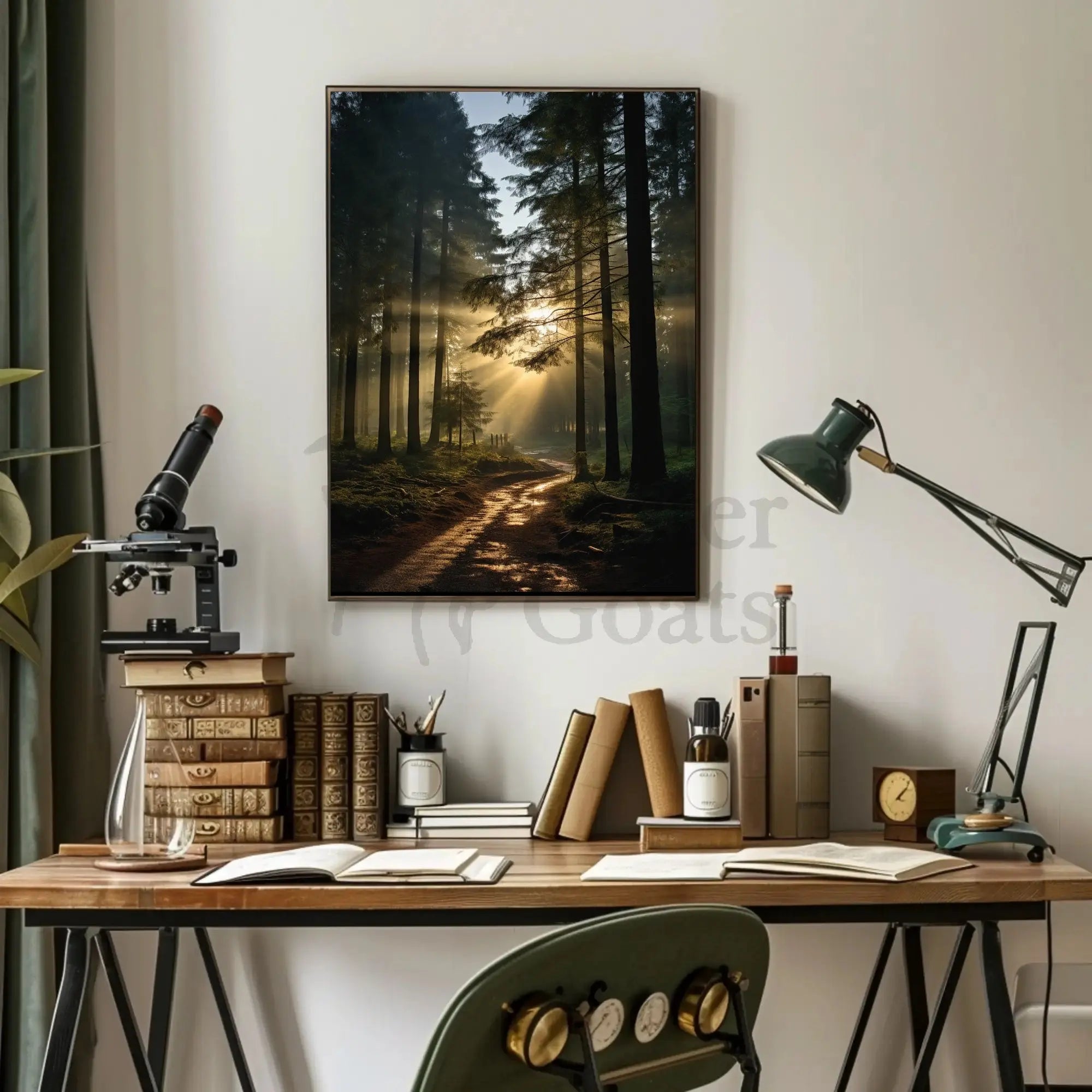 Serene Sunlit Pathway in Nature Art Poster PosterGoat