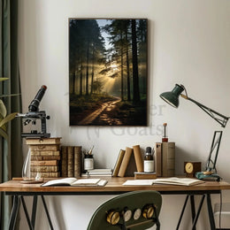 Serene Sunlit Pathway in Nature Art Poster PosterGoat