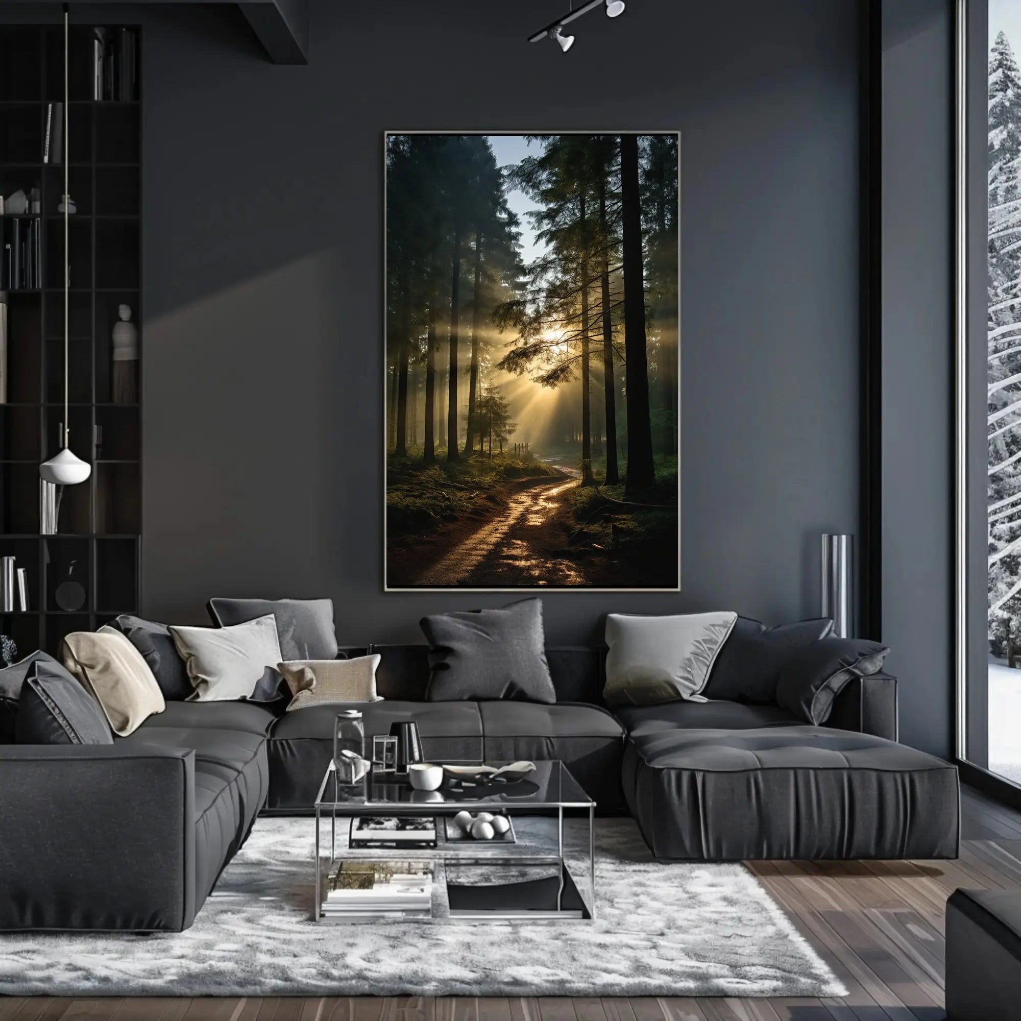 Serene Sunlit Pathway in Nature Art Poster PosterGoat