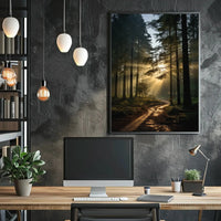 Serene Sunlit Pathway in Nature Art Poster PosterGoat