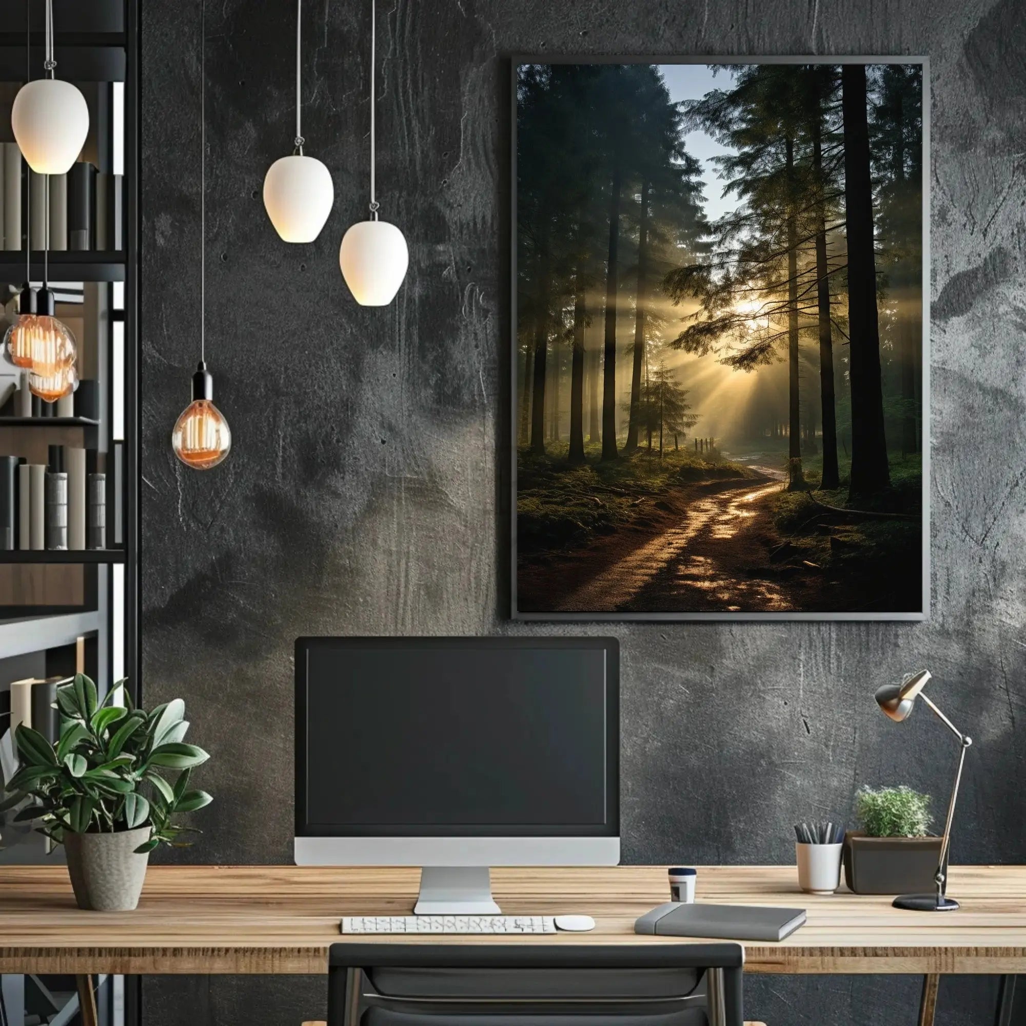 Serene Sunlit Pathway in Nature Art Poster PosterGoat