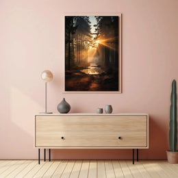 Serene Sunrise in Tranquil Forest National Park Poster PosterGoat