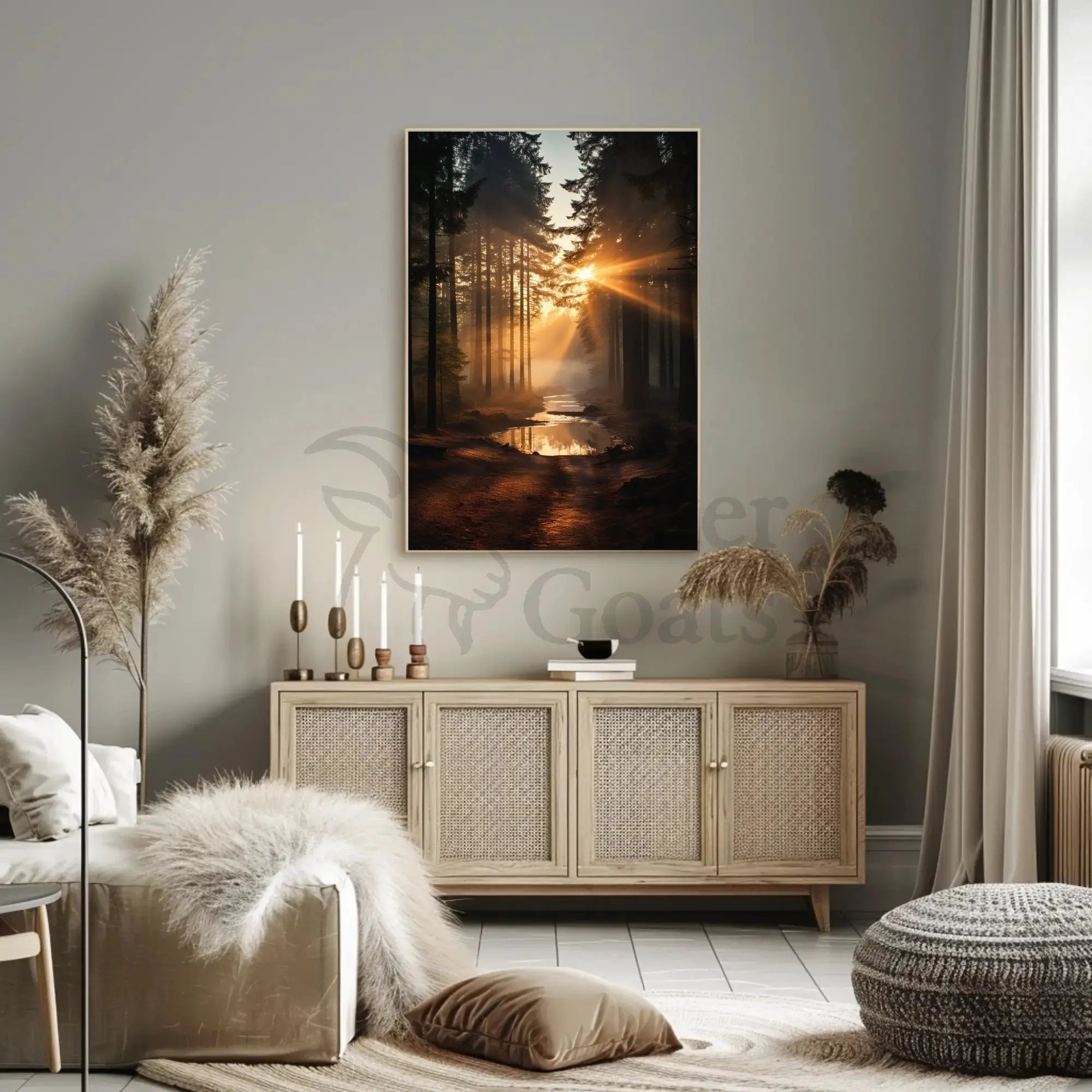 Serene Sunrise in Tranquil Forest National Park Poster PosterGoat
