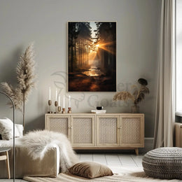 Serene Sunrise in Tranquil Forest National Park Poster PosterGoat