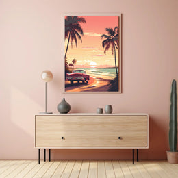 Serene Sunset Beach Scene - Travel Poster PosterGoat