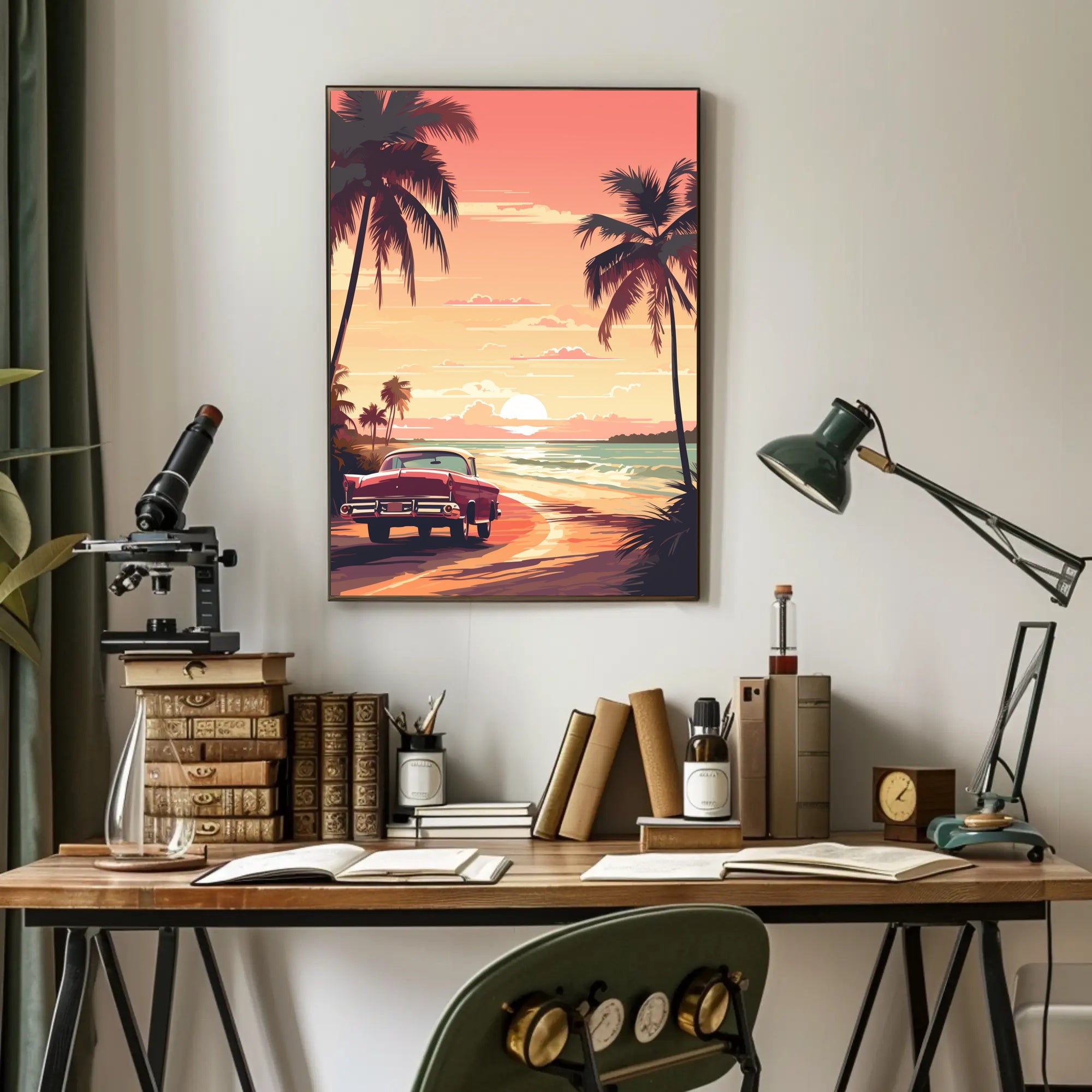 Serene Sunset Beach Scene - Travel Poster PosterGoat