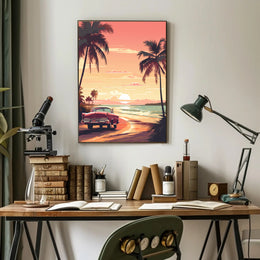 Serene Sunset Beach Scene - Travel Poster PosterGoat