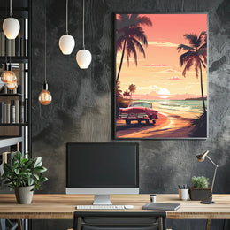 Serene Sunset Beach Scene - Travel Poster PosterGoat