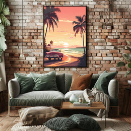 Serene Sunset Beach Scene - Travel Poster PosterGoat