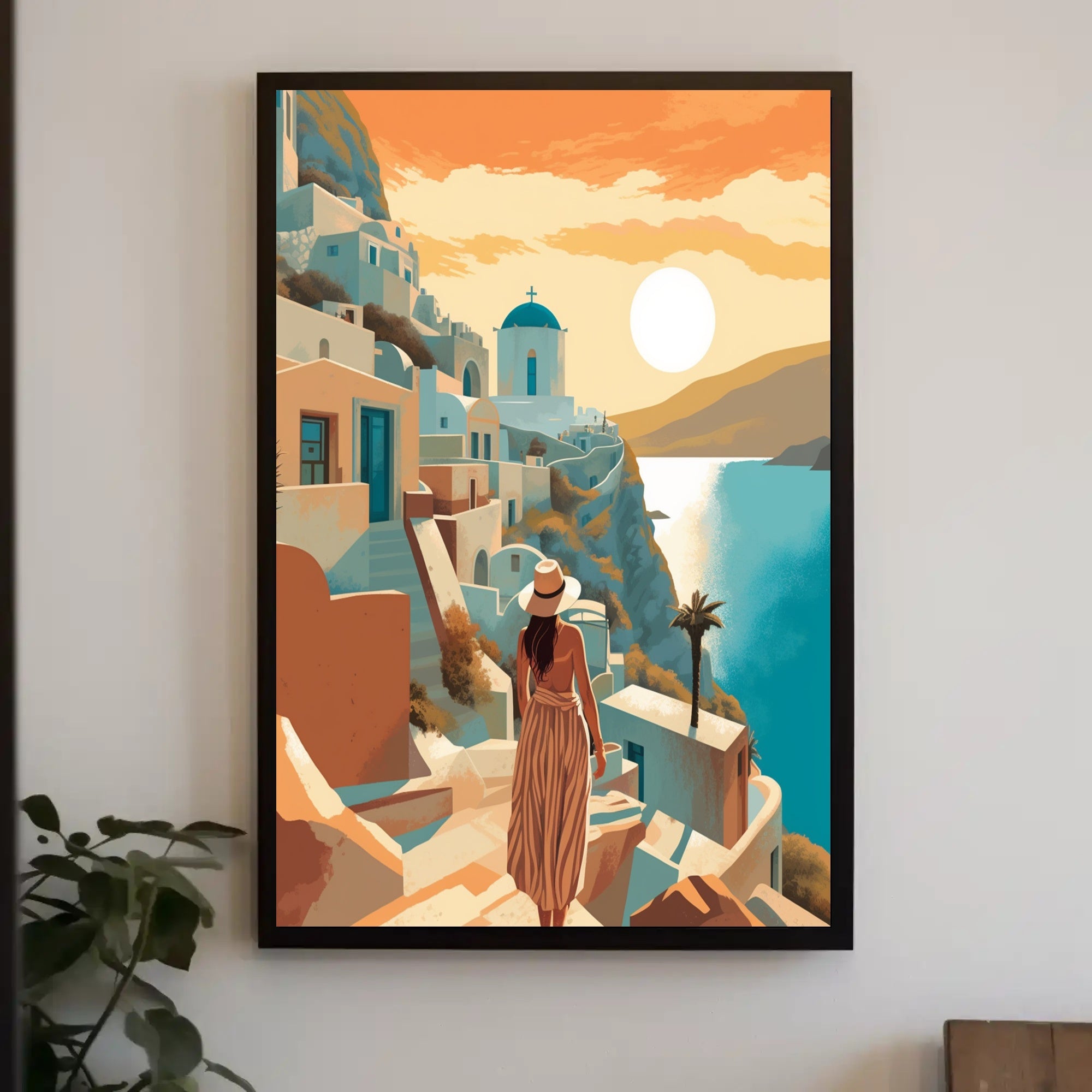 Serene Sunset Over Santorini Travel Poster PosterGoat