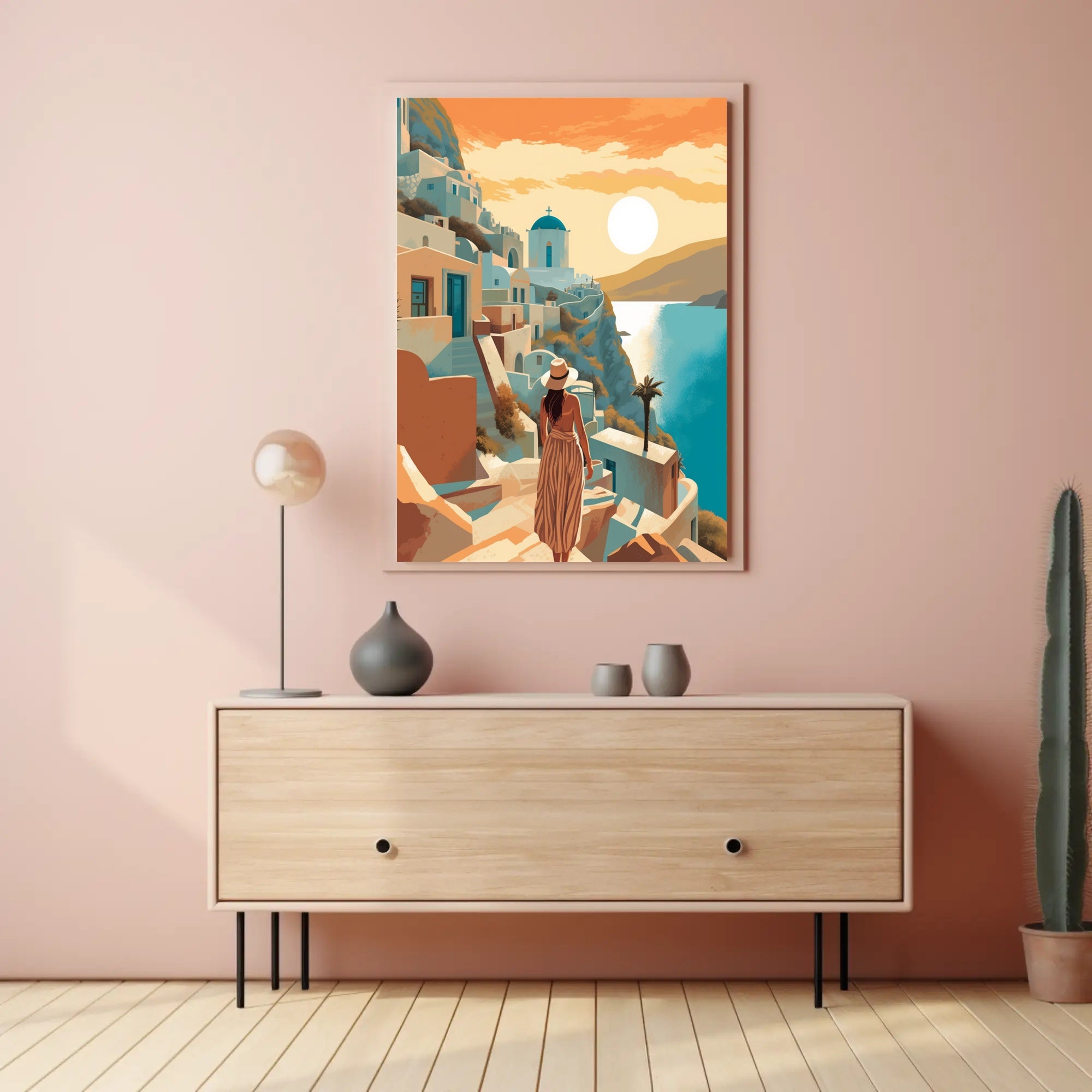 Serene Sunset Over Santorini Travel Poster PosterGoat
