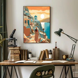 Serene Sunset Over Santorini Travel Poster PosterGoat