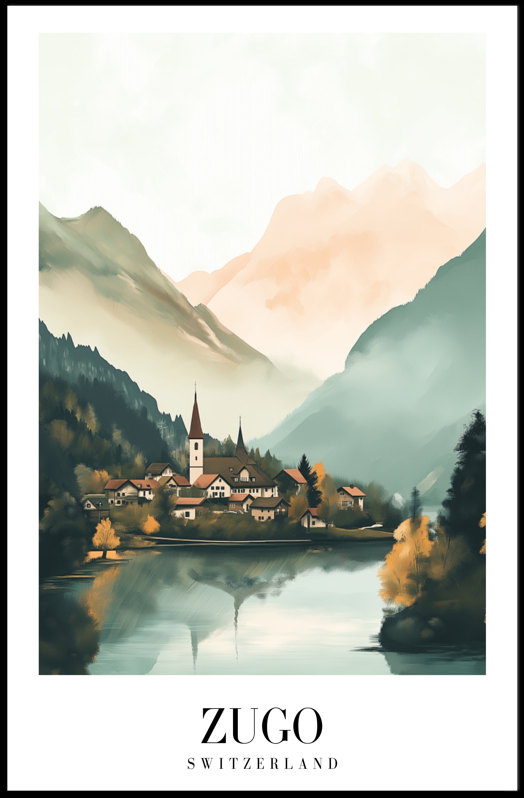 Serene Swiss Village by Zugo Travel Poster PosterGoat