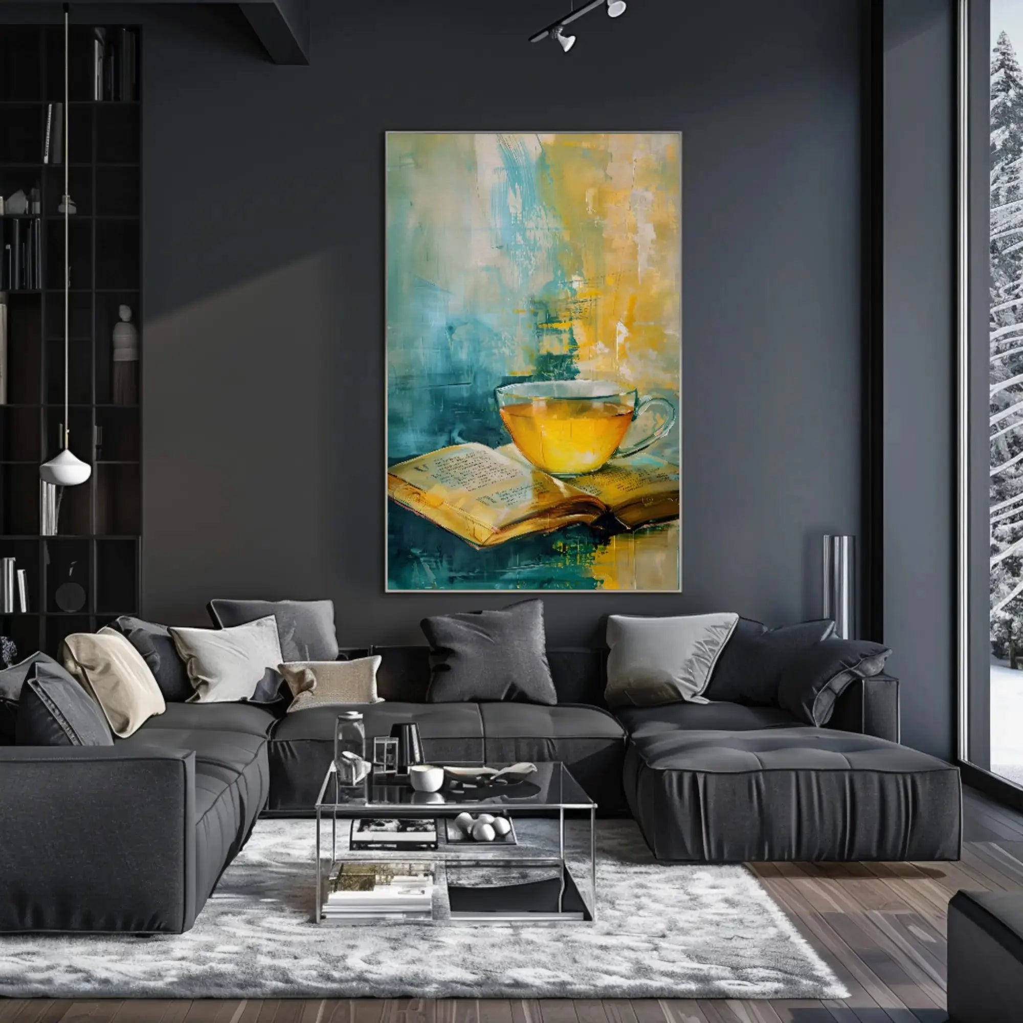 Serene Tea and Book Artistic Impressionistic Poster PosterGoat