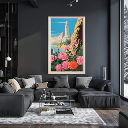 Serene Tower and Roses Vintage Travel Poster PosterGoat