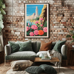 Serene Tower and Roses Vintage Travel Poster PosterGoat