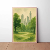 Serene Urban Park Watercolor Art Central Park Poster PosterGoat