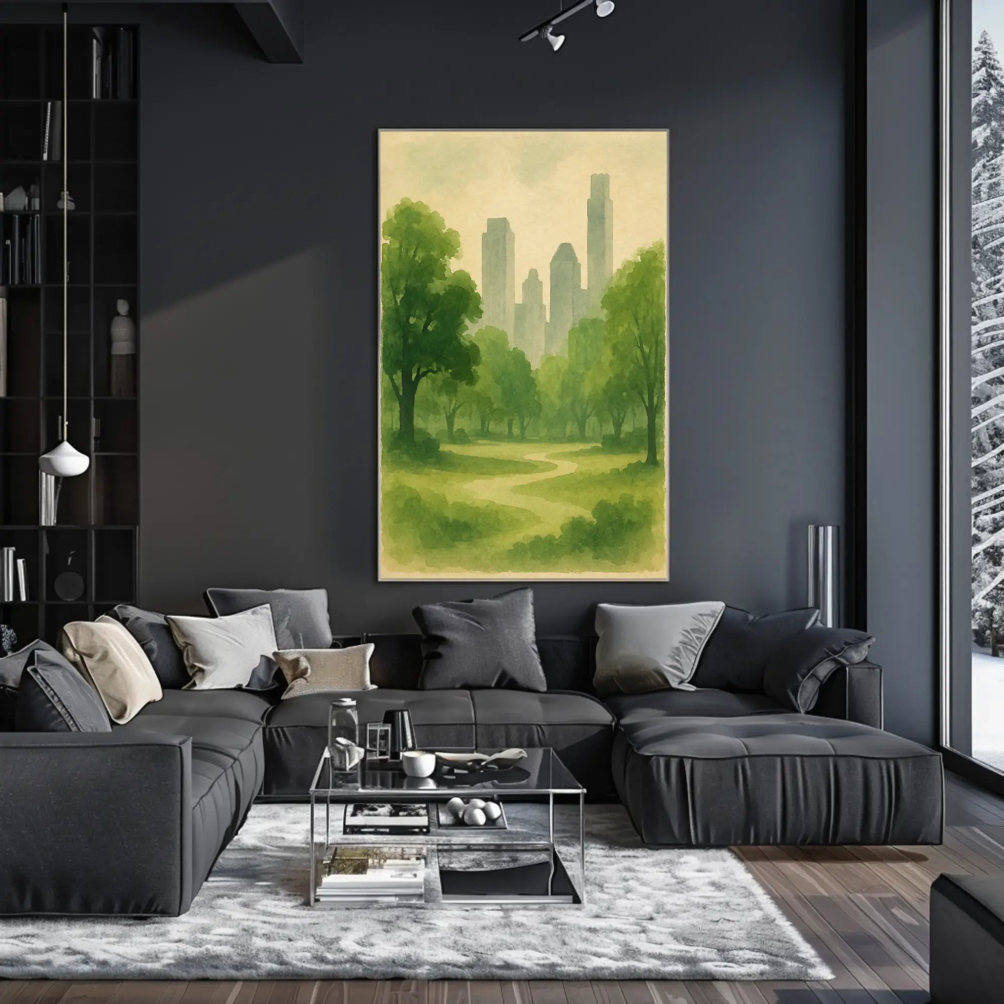 Serene Urban Park Watercolor Art Central Park Poster PosterGoat