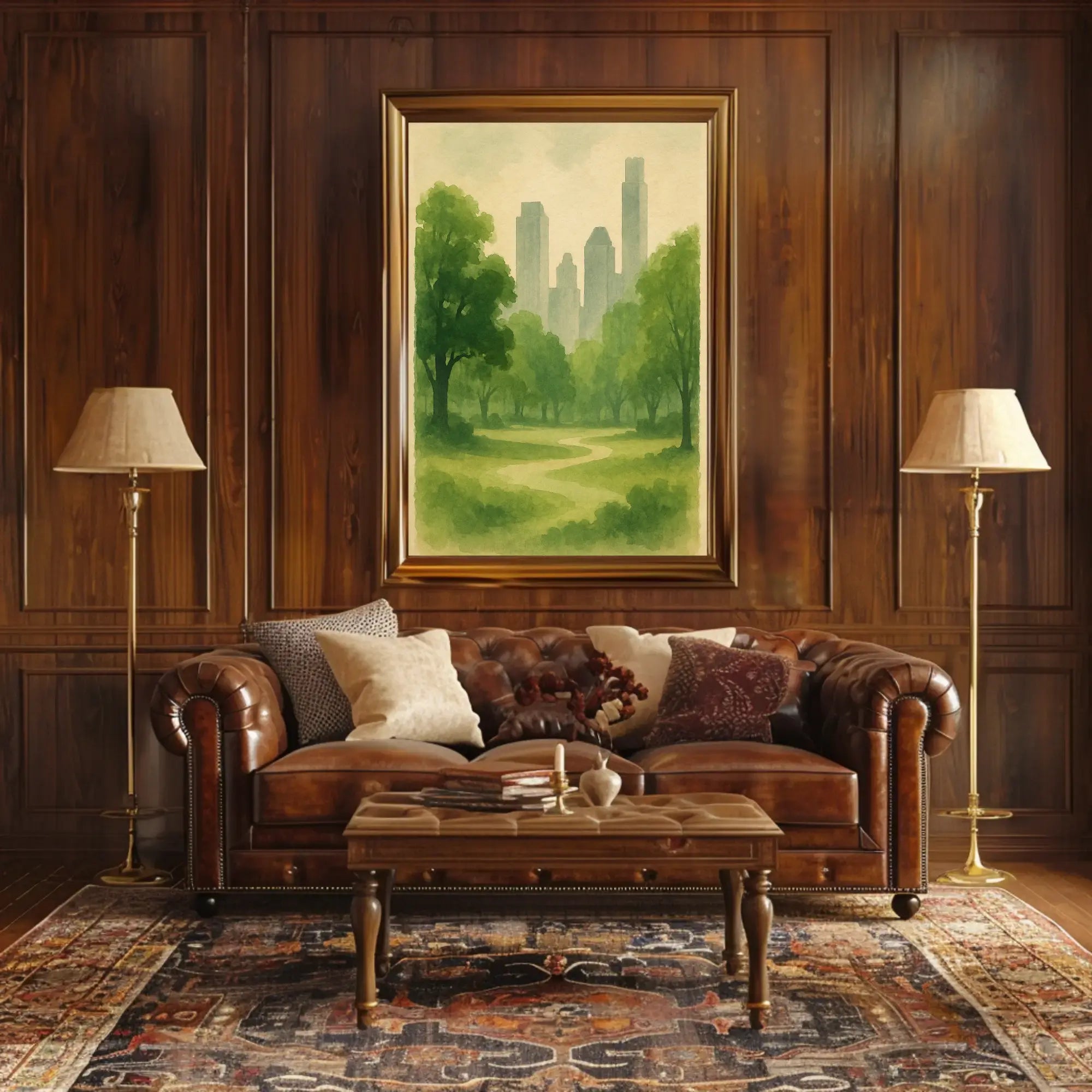 Serene Urban Park Watercolor Art Central Park Poster PosterGoat