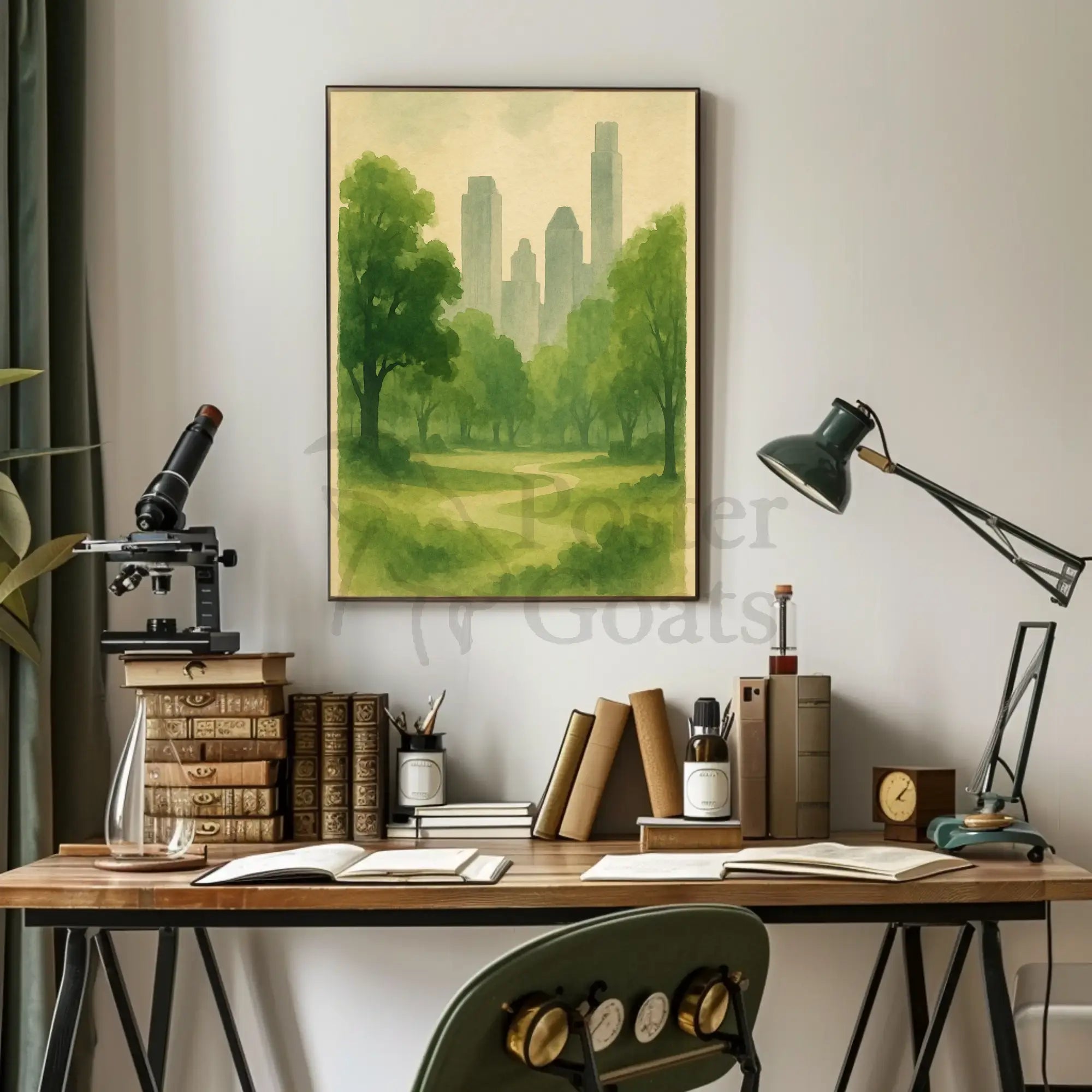 Serene Urban Park Watercolor Art Central Park Poster PosterGoat