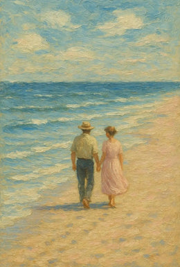 Serene Vintage Beach Romantic Scene Artistic Poster PosterGoat