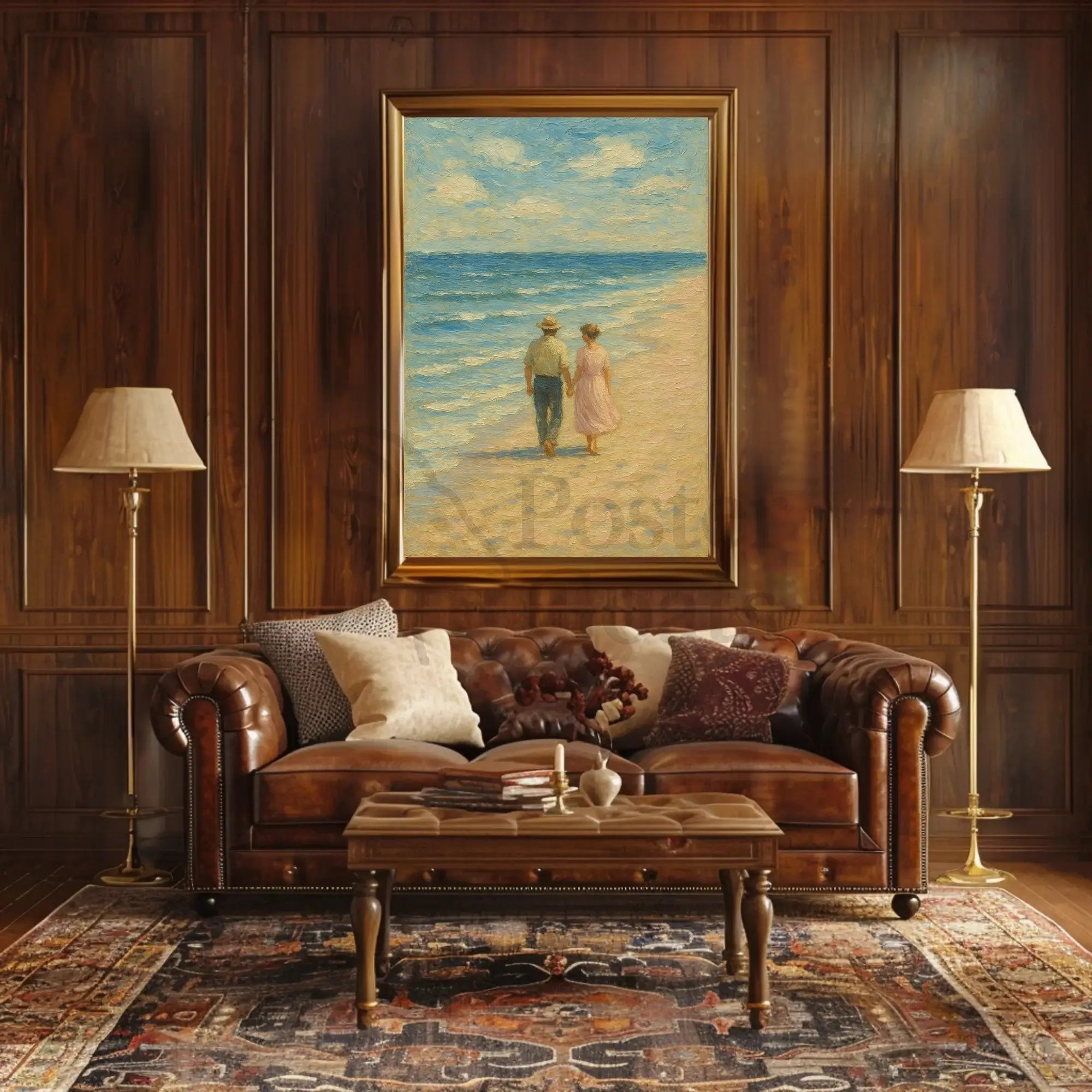 Serene Vintage Beach Romantic Scene Artistic Poster PosterGoat