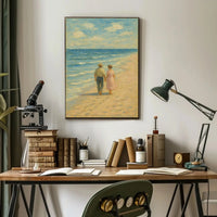 Serene Vintage Beach Romantic Scene Artistic Poster PosterGoat