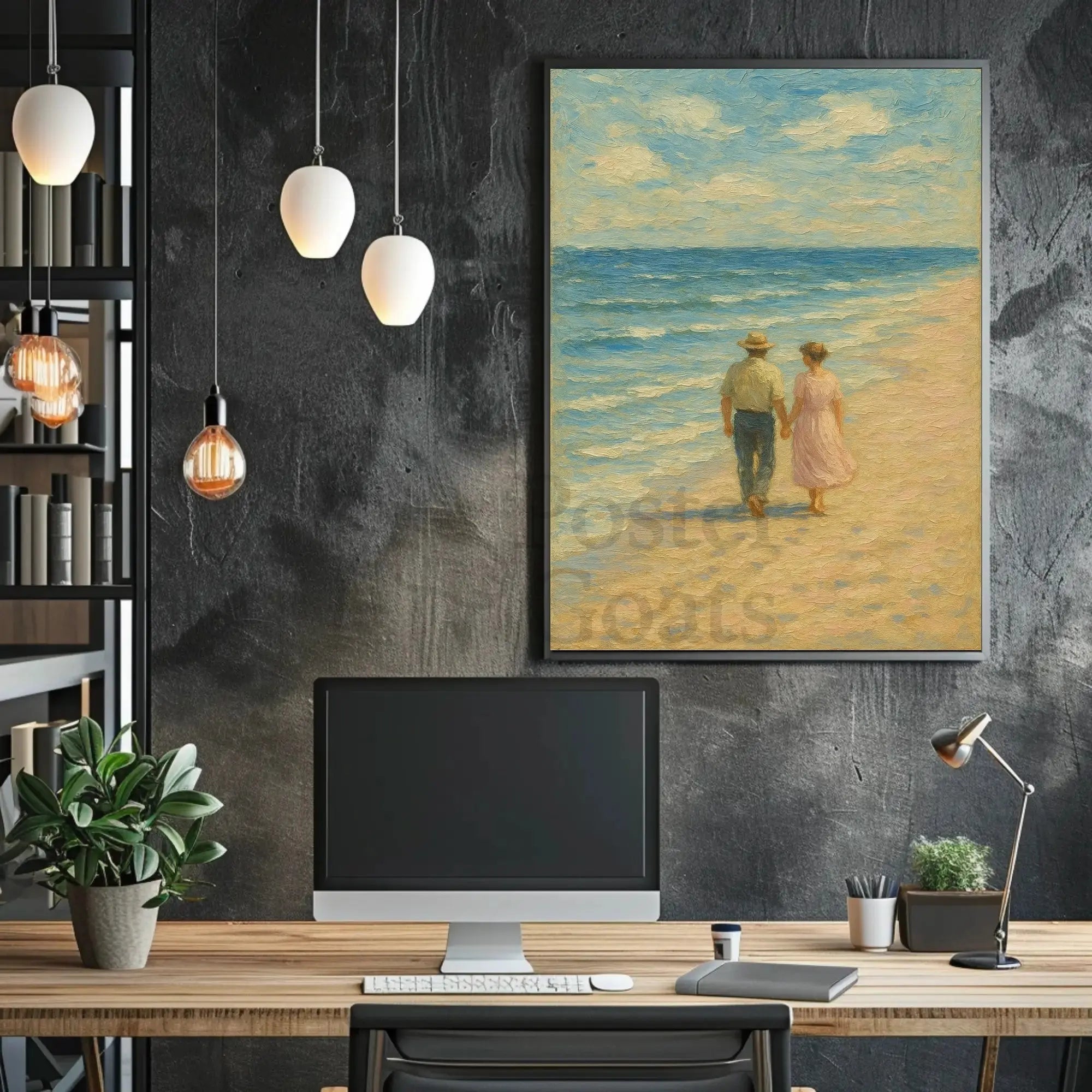 Serene Vintage Beach Romantic Scene Artistic Poster PosterGoat