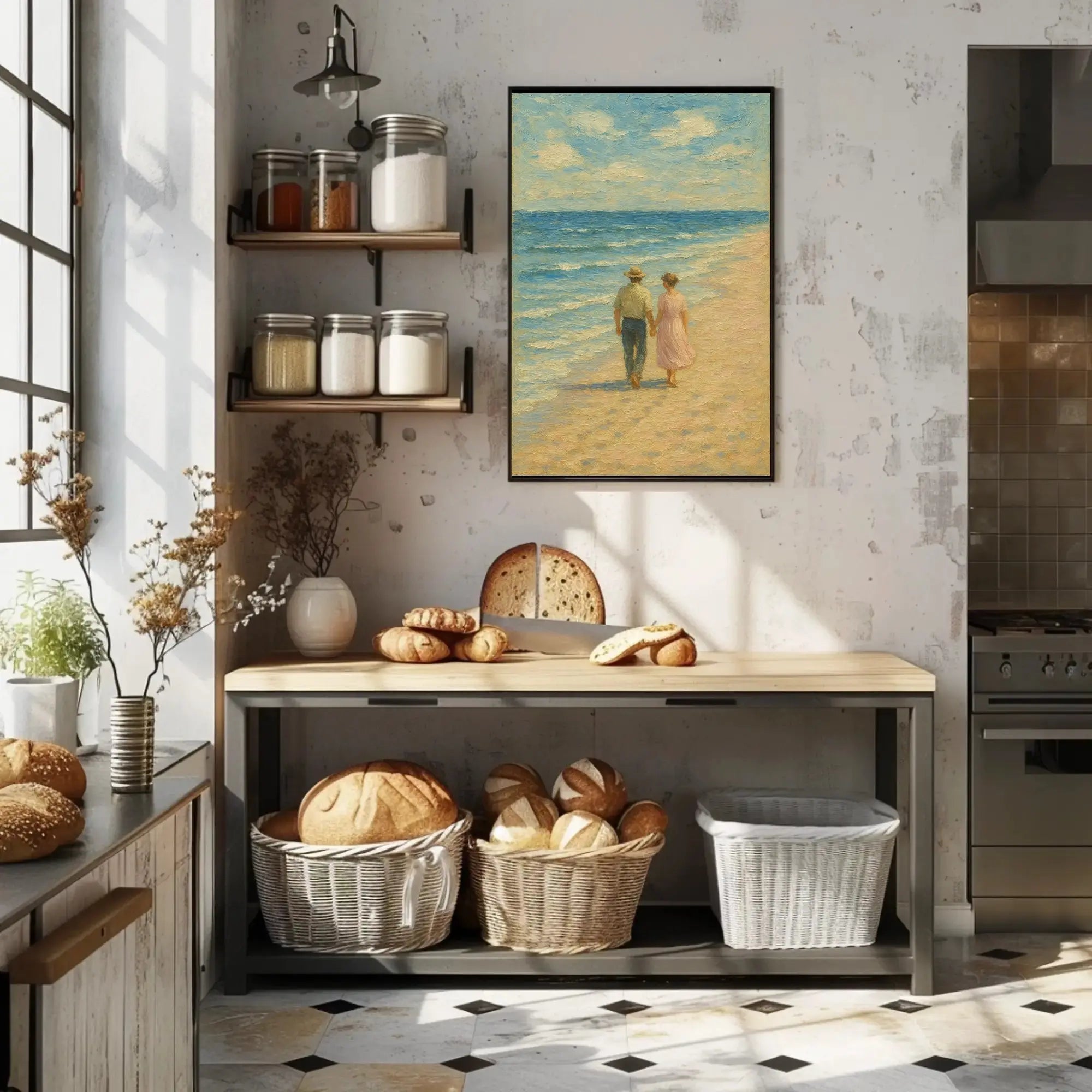 Serene Vintage Beach Romantic Scene Artistic Poster PosterGoat