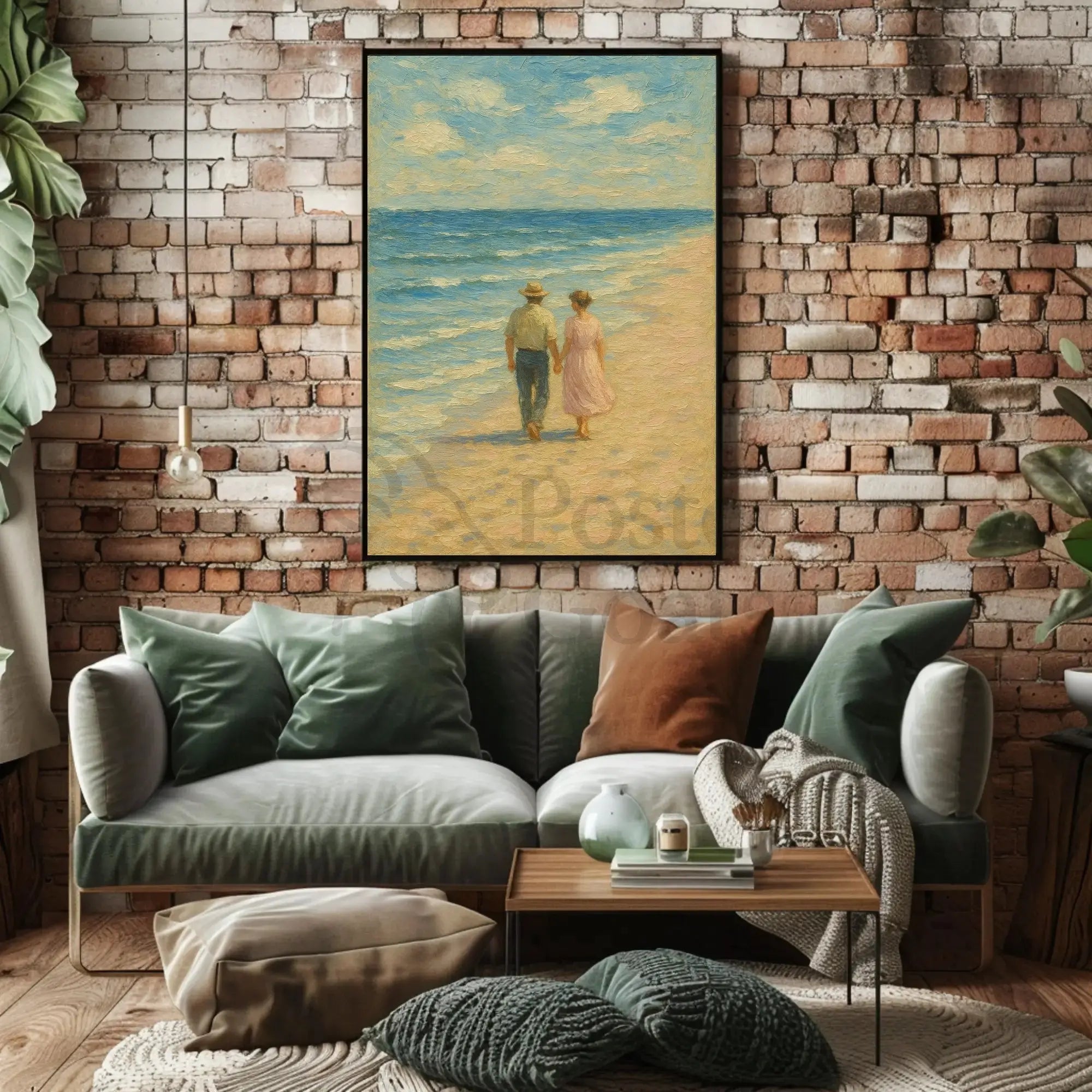 Serene Vintage Beach Romantic Scene Artistic Poster PosterGoat