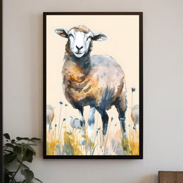 Serene Watercolor Sheep in Pastoral Countryside Animal Poster PosterGoat