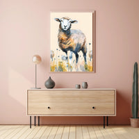 Serene Watercolor Sheep in Pastoral Countryside Animal Poster PosterGoat