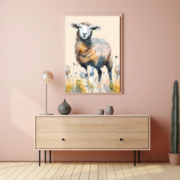Serene Watercolor Sheep in Pastoral Countryside Animal Poster PosterGoat