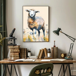 Serene Watercolor Sheep in Pastoral Countryside Animal Poster PosterGoat