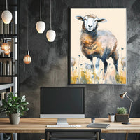 Serene Watercolor Sheep in Pastoral Countryside Animal Poster PosterGoat