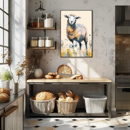 Serene Watercolor Sheep in Pastoral Countryside Animal Poster PosterGoat