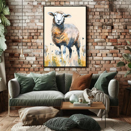 Serene Watercolor Sheep in Pastoral Countryside Animal Poster PosterGoat
