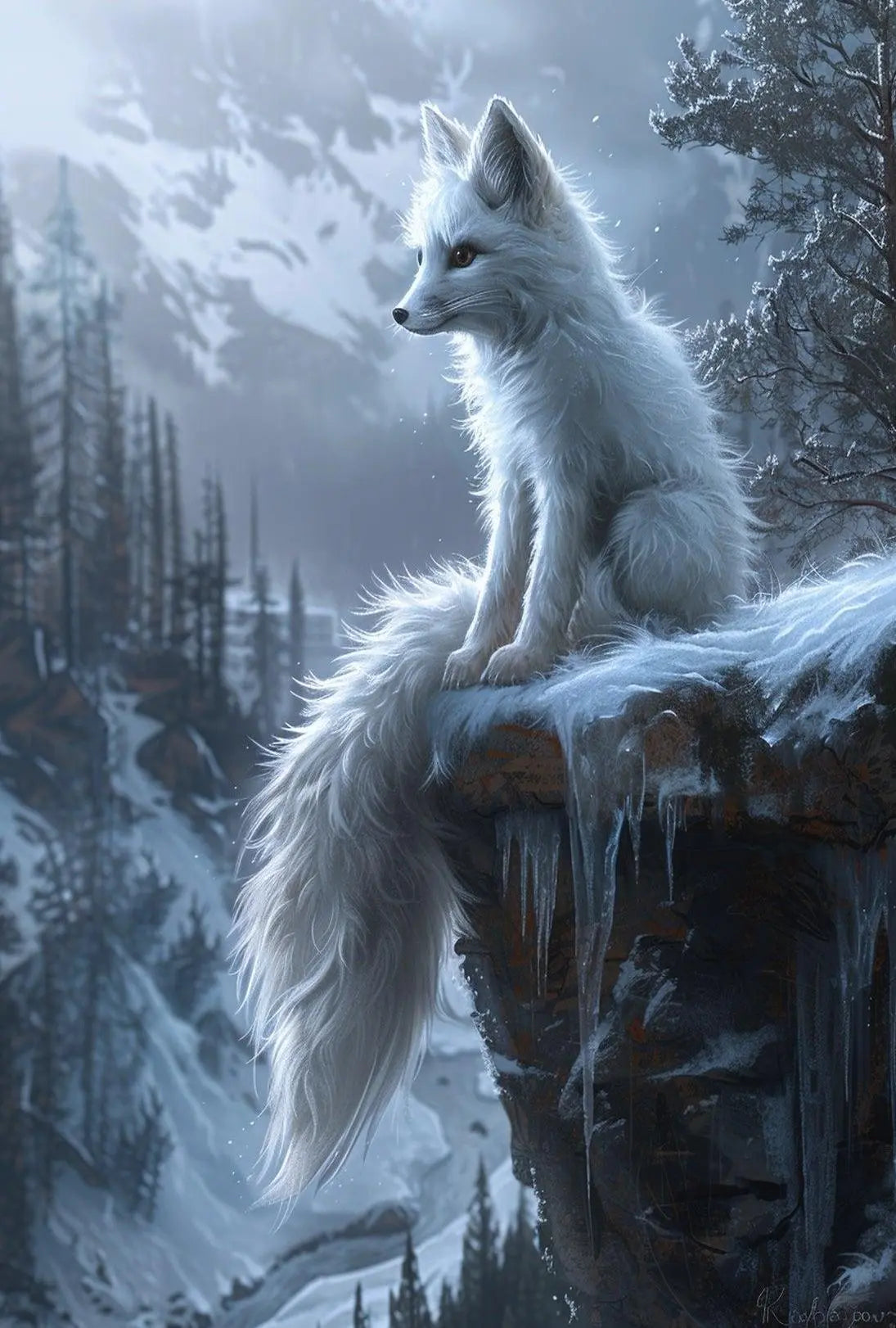 Serene White Fox in Wintry Wilderness Animal Poster PosterGoat