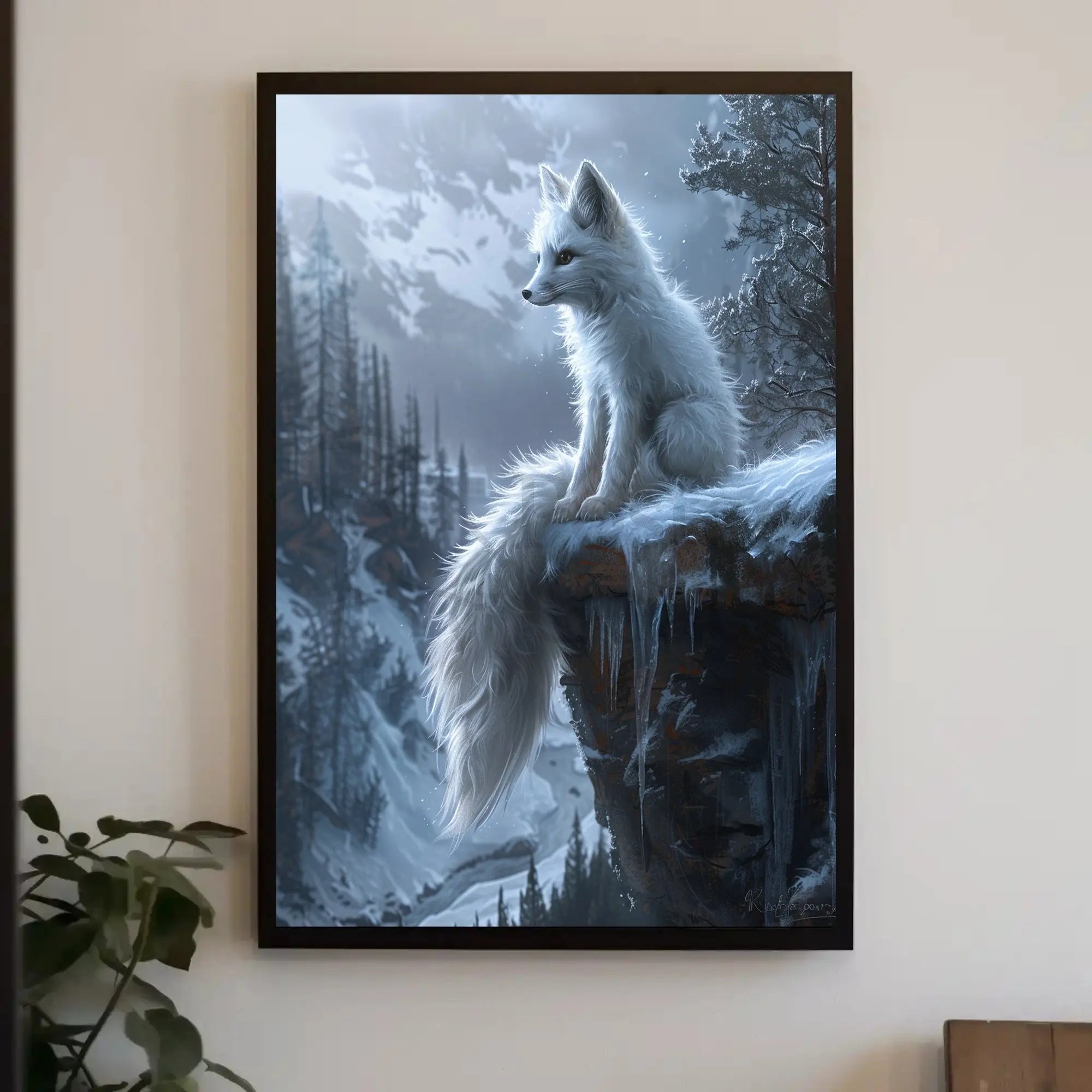 Serene White Fox in Wintry Wilderness Animal Poster PosterGoat