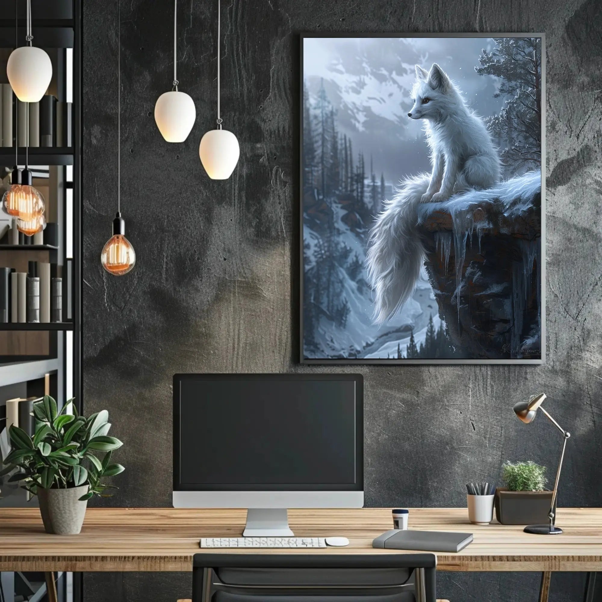 Serene White Fox in Wintry Wilderness Animal Poster PosterGoat