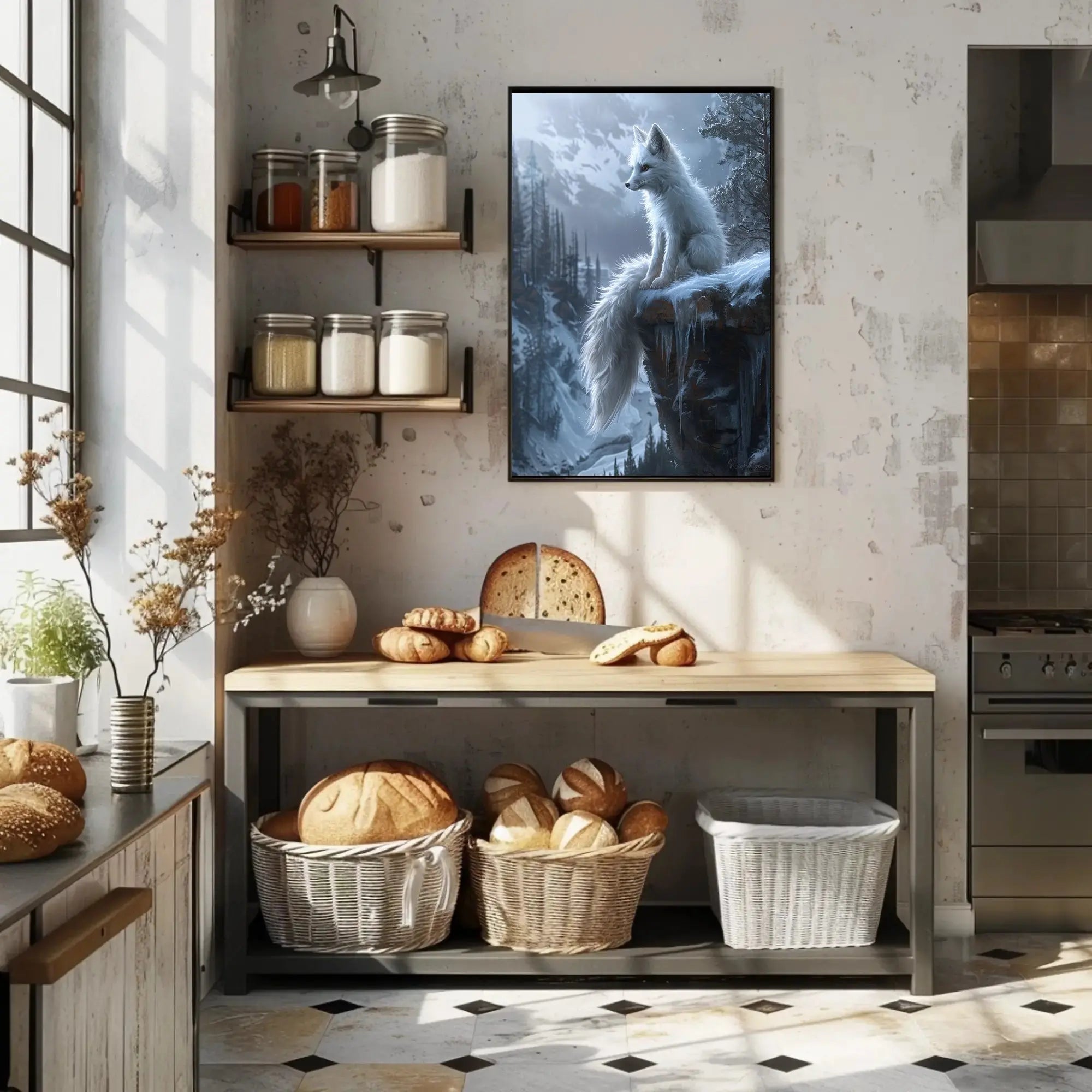 Serene White Fox in Wintry Wilderness Animal Poster PosterGoat