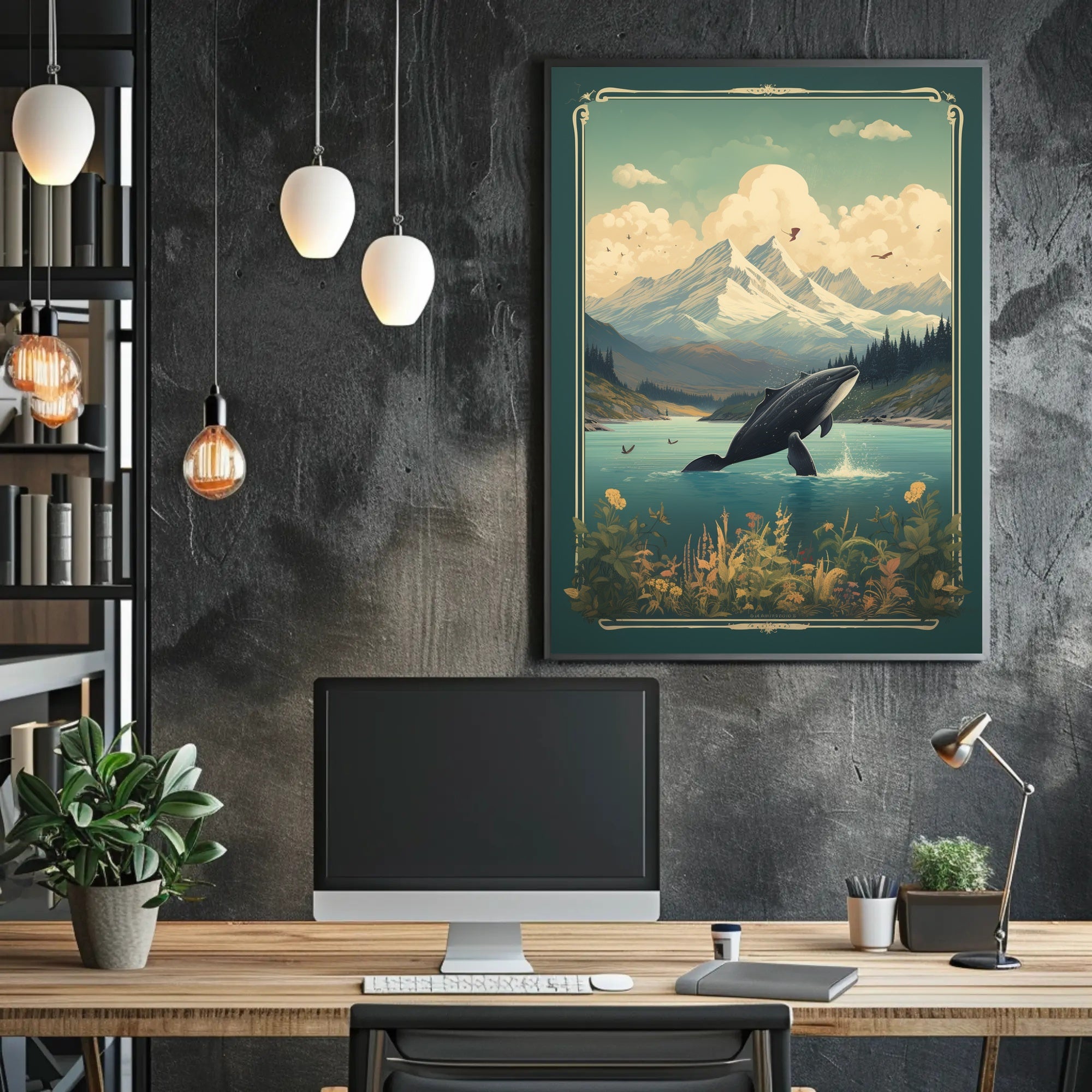 Serene Wilderness Whale Breach Vintage National Park Poster PosterGoat