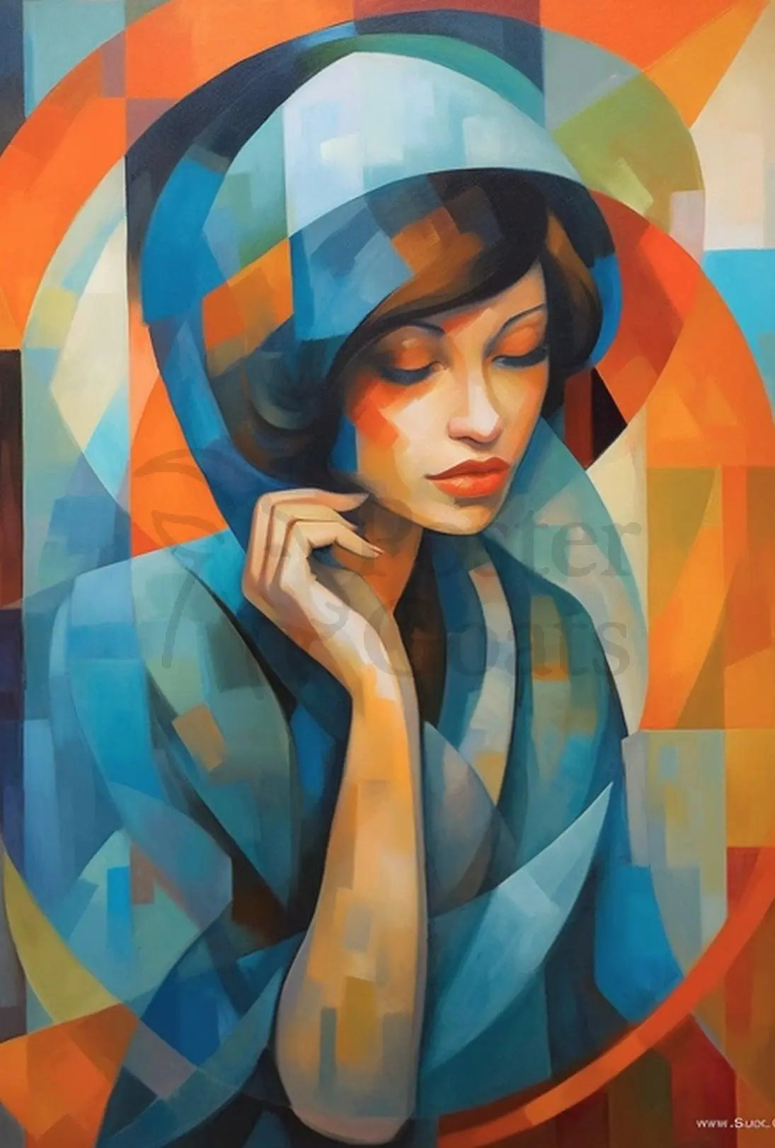 Serene Woman Cubism Abstract Artistic Poster PosterGoat