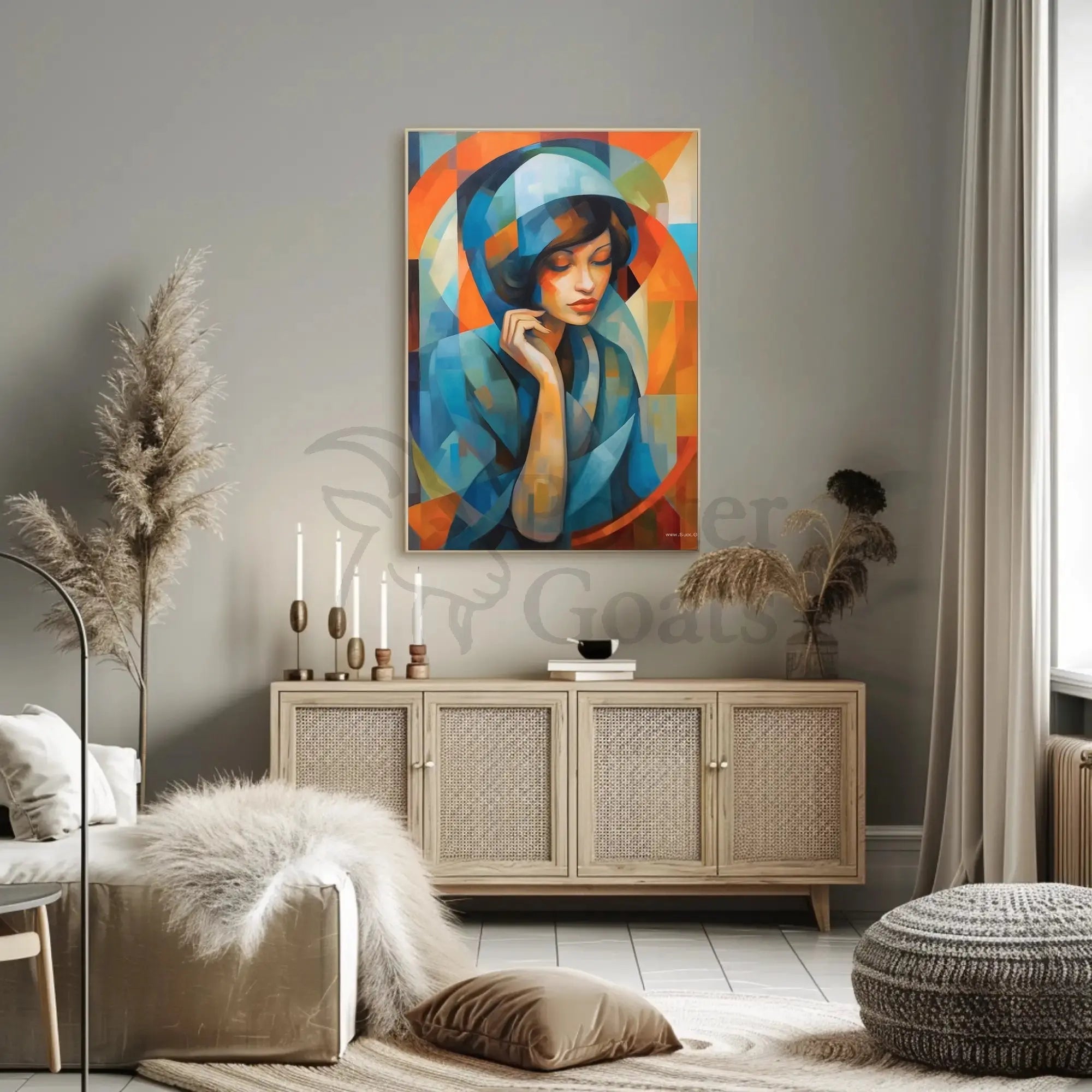 Serene Woman Cubism Abstract Artistic Poster PosterGoat