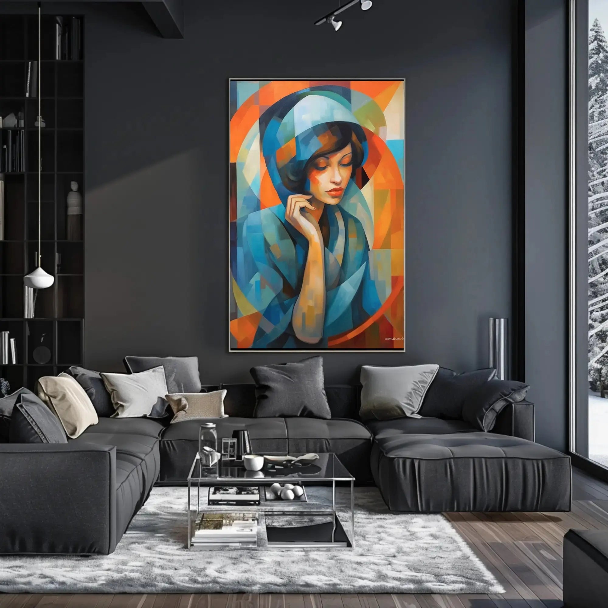 Serene Woman Cubism Abstract Artistic Poster PosterGoat