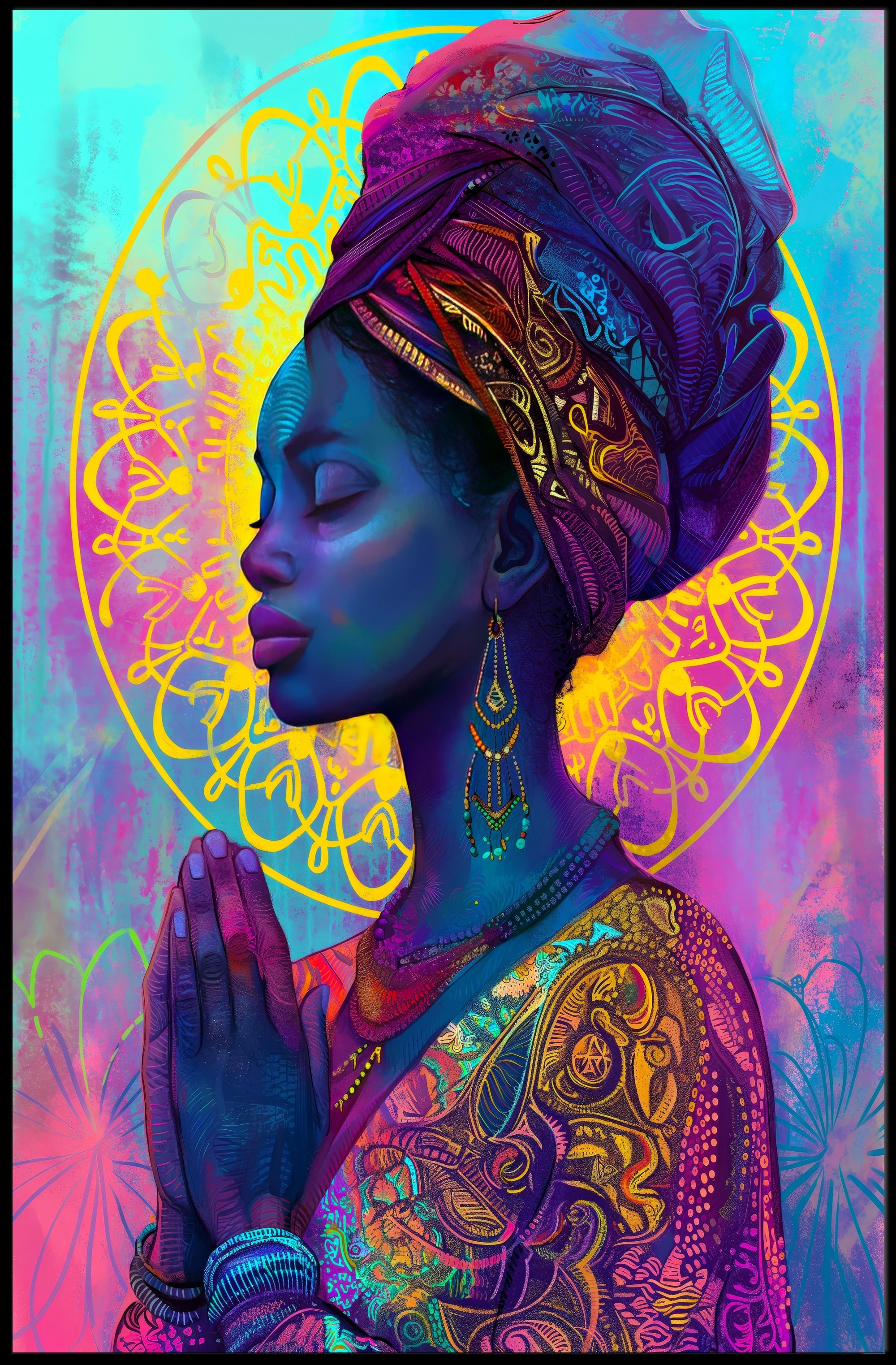 Serene Woman in Prayer - Cultural or Heritage Poster PosterGoat